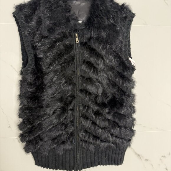 Surell 100% Rabbit Fur Black Vest Front Zip S/M Mobwife Festival EUC Y2K - Picture 1 of 9
